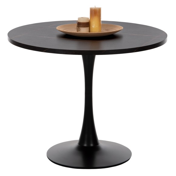 ΤΡΑΠΕΖΙ ΤΡΑΠΕΖΑΡΙΑΣ ΣΤΡΟΓΓΥΛΟ BLACK MARBLE FB99421.02 Φ90x74 εκ.