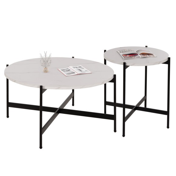 ΣΕΤ 2ΤΜΧ ΤΡΑΠΕΖΙΑ ΣΑΛΟΝΙΟY FB921089.04 MDF ΛΕΥΚΟ ΜΑΡΜΑΡΟ Φ80εκ & Φ50εκ