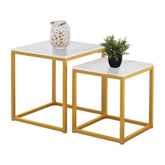ΖΙΓΚΟΝ GRELAY 2 ΤΕΜ MDF ΟΨΗ ΜΑΡΜΑΡΟΥ & ΜΕΤΑΛΛΟ FB98762.11 45Χ45Χ50εκ. & 37Χ37Χ43 εκ.