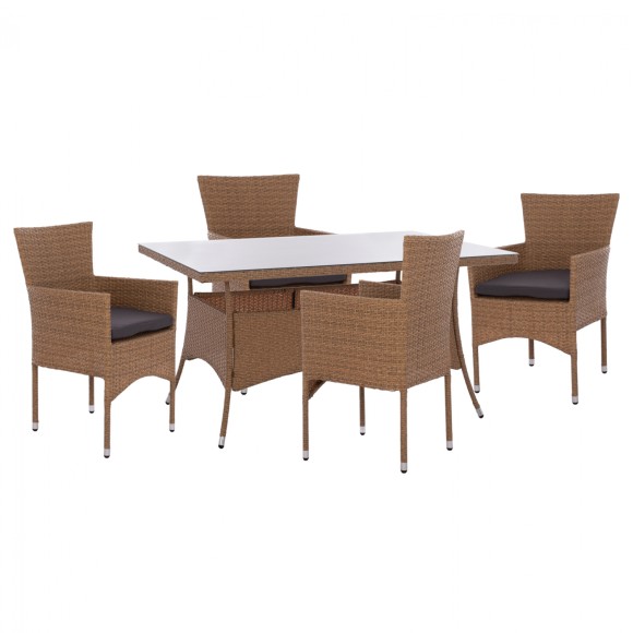 ΣΕΤ ΤΡΑΠΕΖΑΡΙΑΣ 5ΤΜΧ ΤΡΑΠ. 150Χ90 & ΠΟΛΥΘΡΟΝΕΣ WICKER RATTAN ΜΠΕΖ ΚΑΦΕ FB911714.02