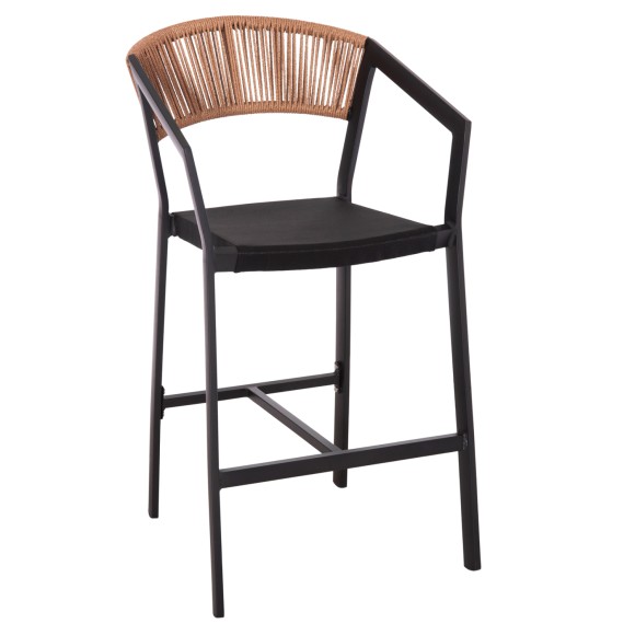 ΣΚΑΜΠΟ ΑΛΟΥΜΙΝΙΟΥ FB95892.15 ΜΕΣΑΙΟΥ ΥΨΟΥΣ RATTAN & TEXTLINE ΜΑΥΡΟ ΜΠΕΖ 55x56,5x99Υ