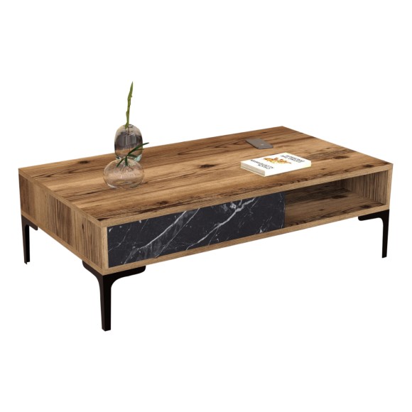 ΤΡΑΠΕΖΙ ΣΑΛΟΝΙΟΥ FB99503.04 ΜΕΛΑΜΙΝΗΣ ΚΑΡΥΔΙ-ΜΑΥΡΟ ΜΑΡΜΑΡΟ&ΜΕΤΑΛ.ΠΟΔΙ 105x60x32.6Υεκ.