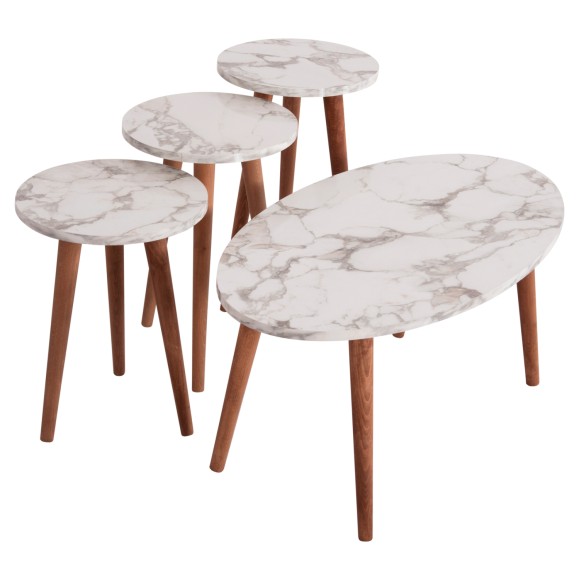 ΣΕΤ ΤΡΑΠΕΖΙΑ ΣΑΛΟΝΙΟΥ FB918180.02 ΜΕΛΑΜΙΝΗ ΜΑΥΡΟ ΜΑΡΜΑΡΟ-ΚΑΡΥΔΙ ΠΟΔΙΑ 90x50x42.5 εκ. & Φ35x48-52-56 εκ.