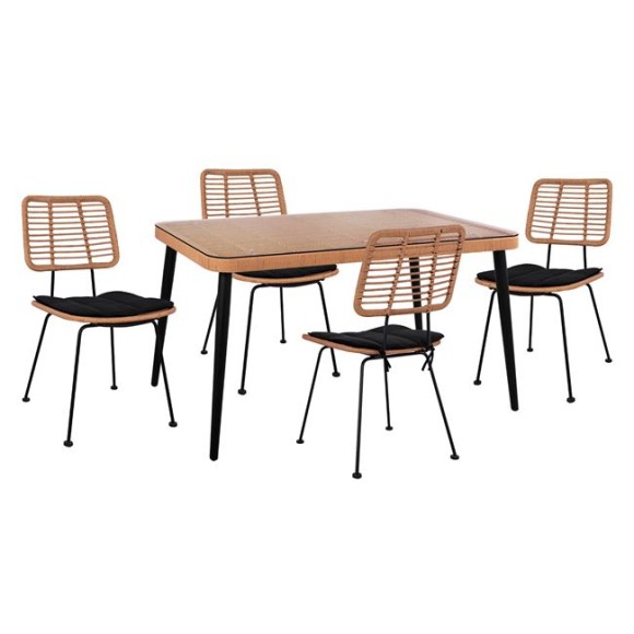ΣΕΤ 5ΤΜΧ WICKER ΜΕ ΤΡΑΠΕΖΙ 140X80Χ78Υ ΜΠΕΖ & ΜΑΥΡΟ ΧΡΩΜΑ FB910488