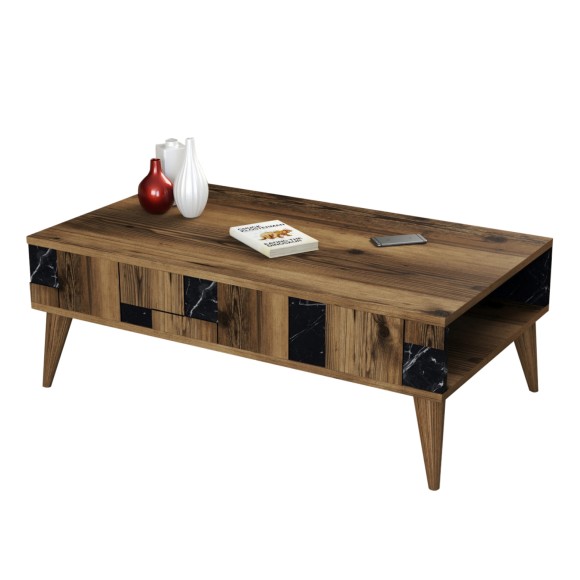 ΤΡΑΠΕΖΙ ΣΑΛΟΝΙΟΥ FB99504.02 ΜΕΛΑΜΙΝΗΣ ΚΑΡΥΔΙ-ΜΑΥΡΟ ΜΑΡΜΑΡΟ 105x60x37.6Υεκ.