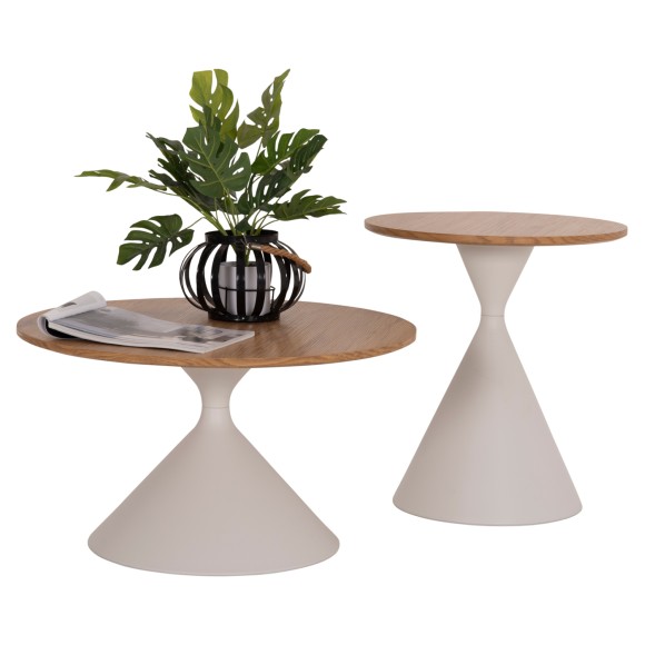 ΣΕΤ 2 ΤΡΑΠΕΖΙΑ ΣΑΛΟΝΙΟΥ FB918308.01 ΜΕΤΑΛΛΟ ΛΕΥΚΟ--MDF ΣΕ ΦΥΣΙΚΟ Φ50εκ & Φ70εκ