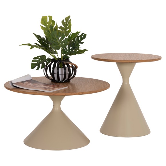 ΣΕΤ 2 ΤΡΑΠΕΖΙΑ ΣΑΛΟΝΙΟΥ FB918308.04 ΜΕΤΑΛΛΟ ΣΑΜΠΑΝΙ--MDF ΣΕ ΦΥΣΙΚΟ Φ50εκ & Φ70εκ