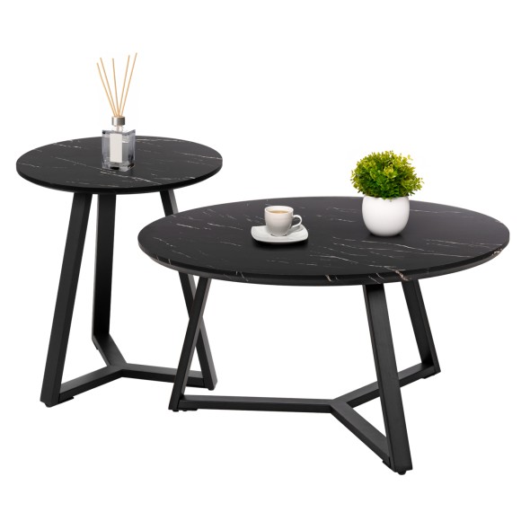 ΣΕΤ 2ΤΜΧ ΤΡΑΠΕΖΙΑ ΣΑΛΟΝΙΟΥ FB921090 MDF ΜΑΥΡΟ ΜΑΡΜΑΡΟ Φ80εκ & Φ45εκ