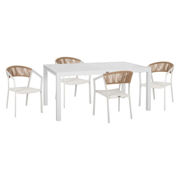 ΣΕΤ ΤΡΑΠΕΖΑΡΙΑΣ ΕΞ.ΧΩΡΟΥ 5ΤΜΧ FB921162 ΛΕΥΚΟ ΑΛΟΥΜΙΝΙΟ-P.E.RATTAN-TEXTILENE