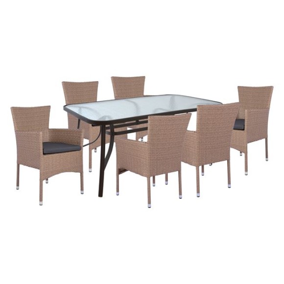 ΣΕΤ 7ΤΜΧ ΤΡΑΠΕΖΙ ΜΕΤΑΛΛΙΚΟ ΚΑΦΕ 160X90 ΜΕ 6 ΠΟΛΥΘΡΟΝΕΣ ΚΑΦΕ ΜΟΚΑ WICKER FB910587.02