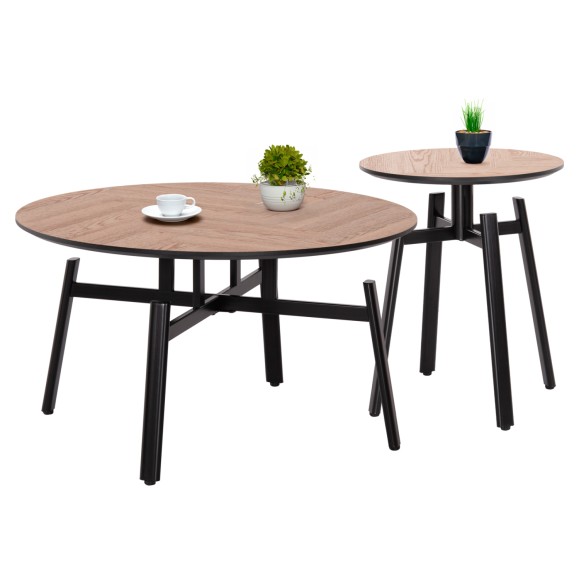 ΣΕΤ 2ΤΜΧ ΤΡΑΠΕΖΙΑ ΣΑΛΟΝΙΟΥ FB921088 MDF-ΜΕΤΑΛΛΟ Φ80εκ & Φ45εκ