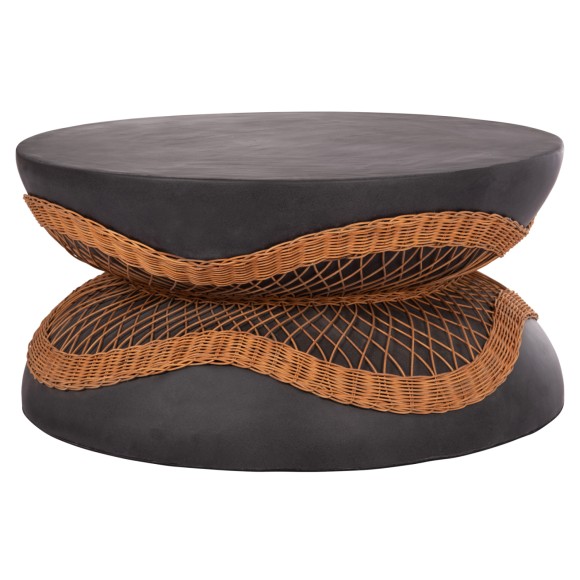 ΤΡΑΠΕΖΙ ΣΑΛΟΝΙΟΥ ΣΤΡΟΓΓΥΛΟ FB918157.01 FIBER CEMENT ΣΕ ΜΑΥΡΟ-ΦΥΣΙΚΟ RATTAN--Φ92x44.5Υεκ.