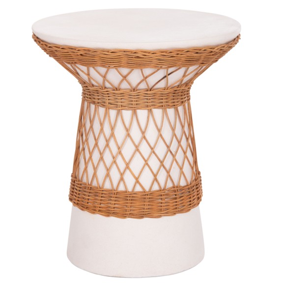 ΒΟΗΘΗΤΙΚΟ ΤΡΑΠΕΖΙ ΣΤΡΟΓΓΥΛΟ FB918167.02 FIBER CEMENT ΛΕΥΚΟ & RATTAN Φ40x45Υεκ