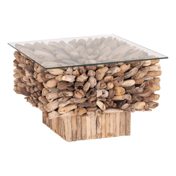ΤΡΑΠΕΖΙ ΣΑΛΟΝΙΟΥ ΤΕΤΡΑΓΩΝΟ FB99961 DRIFTWOOD--ΓΥΑΛΙ 75x75x51Υεκ.