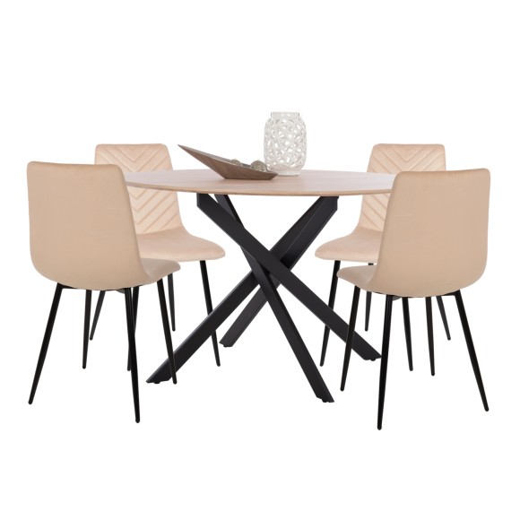 ΣΕΤ ΤΡΑΠΕΖΑΡΙΑΣ 5ΤΜΧ FB921278 MDF TOP ΣΤΡΟΓΓΥΛΟ-ΒΕΛΟΥΔΟ ΕΚΡΟΥ & ΜΕΤΑΛΛΟ