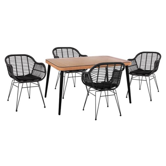 ΣΕΤ 5ΤΜΧ WICKER ΜΕ ΤΡΑΠΕΖΙ 140X80Χ78Υ ΜΠΕΖ & ΜΑΥΡΟ ΧΡΩΜΑ FB910490
