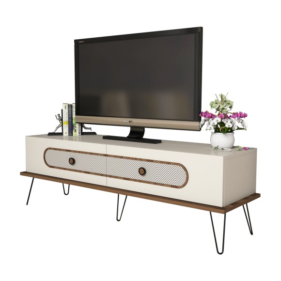 ΕΠΙΠΛΟ ΤΗΛΕΟΡΑΣΗΣ FB99511.01 ΜΕΛΑΜΙΝΗΣ ΚΡΕΜ ΧΡΩΜΑ ΜΕΤΑΛΛΙΚΑ ΠΟΔΙΑ 145x40x45Yεκ.