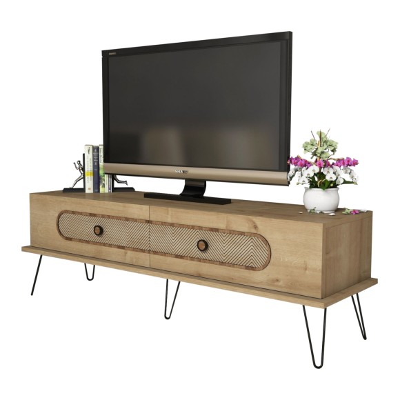 ΕΠΙΠΛΟ ΤΗΛΕΟΡΑΣΗΣ FB99511.02 ΜΕΛΑΜΙΝΗΣ ΦΥΣΙΚΟ OAK ΧΡΩΜΑ ΜΕΤΑΛΛΙΚΑ ΠΟΔΙΑ 145x40x45Yεκ.