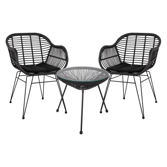 ΣΕΤ ΤΡΑΠΕΖΑΡΙΑΣ 3ΤΜΧ FB911871 ΜΕΤΑΛΛΟ & RATTAN ΣΕ ΜΑΥΡΟ ΧΡΩΜΑ