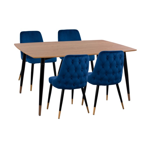 ΣΕΤ ΤΡΑΠΕΖΑΡΙΑΣ 5ΤΜΧ FB911198.08 MDF TOP-ΒΕΛΟΥΔΟ ΜΠΛΕ & ΜΕΤΑΛΛΟ ΜΑΥΡΟ