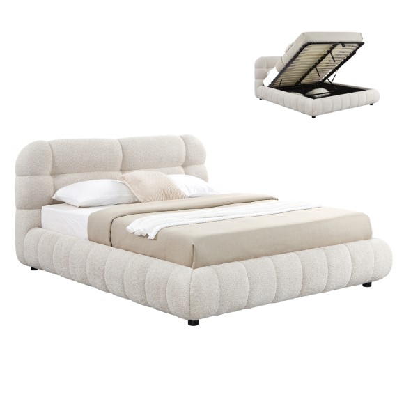 ΚΡΕΒΑΤΙ ΜΕ ΑΠΟΘ.ΧΩΡΟ FB9730.03 ΜΠΕΖ ΜΠΟΥΚΛΕ ΥΦΑΣΜΑ--ΓΙΑ ΣΤΡΩΜΑ 160x200εκ