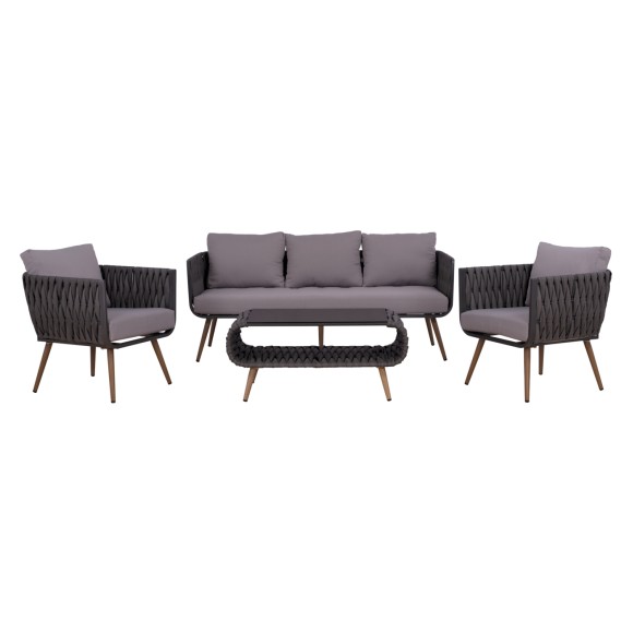 ΣΕΤ ΣΑΛΟΝΙ 4ΤΜΧ FB95282.11 ΑΛΟΥΜΙΝΙΟ ΟΨΗ ΞΥΛΟΥ-ΣΧΟΙΝΙ STRAP ΓΚΡΙ-ΓΥΑΛΙ