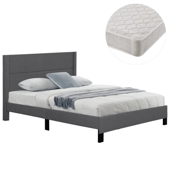 ΚΡΕΒΑΤΙ ΔΙΠΛΟ & ΣΤΡΩΜΑ FB921202.12 ΓΚΡΙ ΥΦΑΣΜΑ--ΓΙΑ 160x200εκ