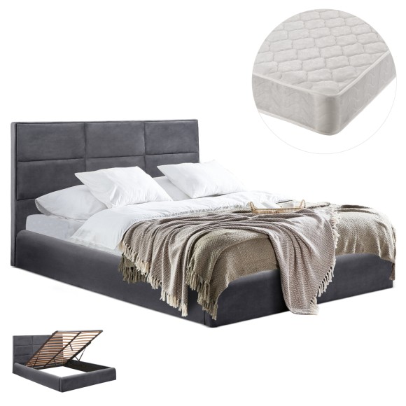 ΚΡΕΒΑΤΙ ΔΙΠΛΟ & ΣΤΡΩΜΑ FB921272.01 ΓΚΡΙ ΒΕΛΟΥΔΟ ΜΕ ΑΠΟΘ.ΧΩΡΟ--ΓΙΑ 160x200εκ