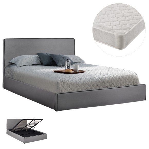 ΚΡΕΒΑΤΙ ΔΙΠΛΟ & ΣΤΡΩΜΑ FB921273.01 ΓΚΡΙ ΥΦΑΣΜΑ ΜΕ ΑΠΟΘ.ΧΩΡΟ--ΓΙΑ 160x200εκ