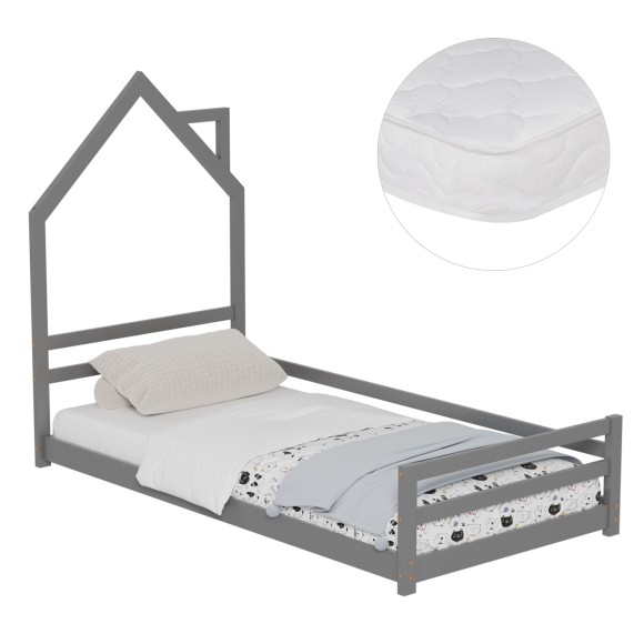 ΚΡΕΒΑΤΙ ΠΑΙΔΙΚΟ ΜΕ ΣΤΡΩΜΑ FB921301.01 ΞΥΛΟ ΠΕΥΚΟΥ ΣΕ ΓΚΡΙ--ΣΤΡΩΜΑ 90x190εκ