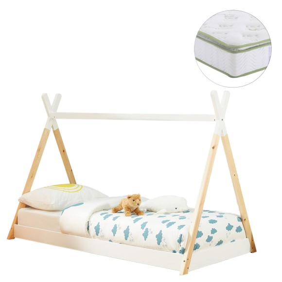 ΚΡΕΒΑΤΙ ΠΑΙΔΙΚΟ ΜΕ ΣΤΡΩΜΑ FB921308 ΞΥΛΟ ΠΕΥΚΟΥ ΦΥΣΙΚΟ-ΛΕΥΚΟ--ΣΤΡΩΜΑ 90x190εκ