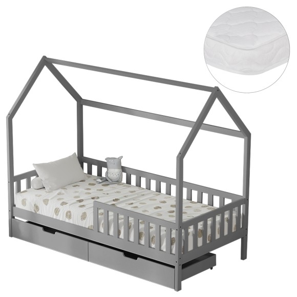 ΚΡΕΒΑΤΙ ΠΑΙΔΙΚΟ ΜΕ ΣΥΡΤΑΡΙΑ FB921324.02 ΞΥΛΟ ΠΕΥΚΟΥ ΓΚΡΙ--ΜΕ ΣΤΡΩΜΑ 90x190εκ