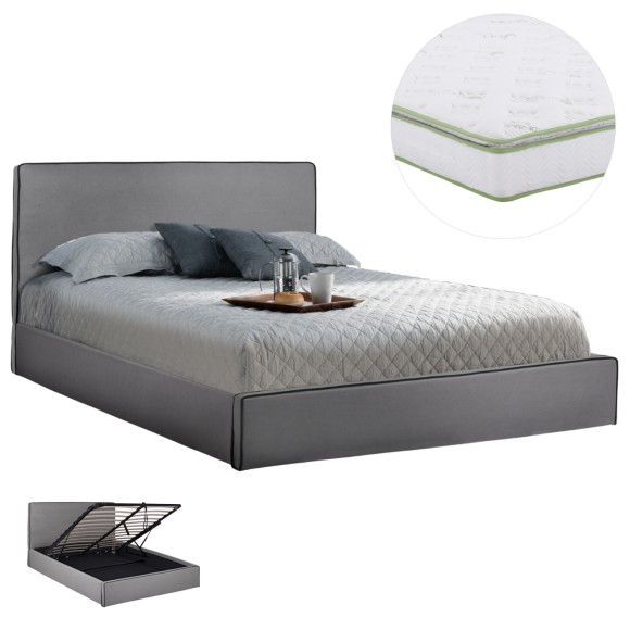 ΚΡΕΒΑΤΙ ΔΙΠΛΟ ΜΕ ΑΠΟΘ.ΧΩΡΟ & ΣΤΡΩΜΑ FB921170 ΓΚΡΙ ΥΦΑΣΜΑ--ΓΙΑ 160x200εκ