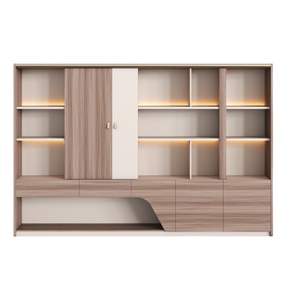 ΒΙΒΛΙΟΘΗΚΗ FB92141 ΜΕΛΑΜΙΝΗ ΜΠΕΖ & ΦΥΣΙΚΟ--LED ΦΩΤΙΣΜΟΣ 300x40x200Υεκ