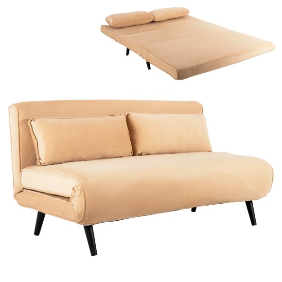 ΚΑΝΑΠΕΣ ΚΡΕΒΑΤΙ 2 ΑΤΟΜΩΝ FB93077.17 2ΘΕΣΙΟΣ ΜΕ ΒΕΛΟΥΔΟ ΜΠΕΖ 140x80x77Yεκ.