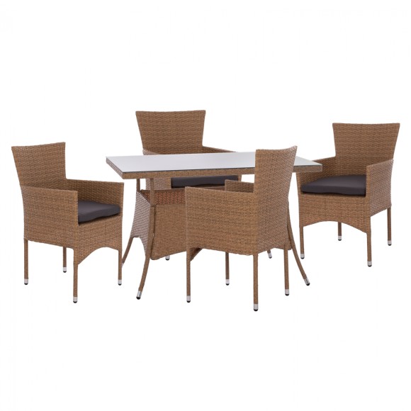 ΣΕΤ ΤΡΑΠΕΖΑΡΙΑΣ 5ΤΜΧ ΤΡΑΠ. 120Χ70 & ΠΟΛΥΘΡΟΝΕΣ WICKER RATTAN ΜΠΕΖ ΚΑΦΕ FB911711.32