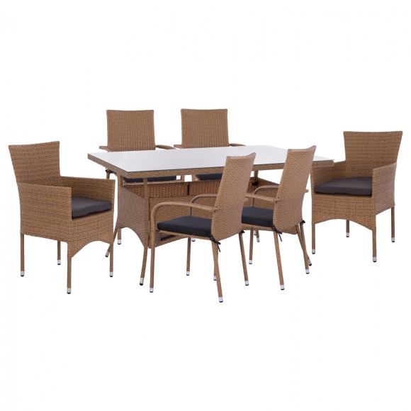 ΣΕΤ ΤΡΑΠΕΖΑΡΙΑΣ 5ΤΜΧ ΤΡΑΠ. 150Χ90 & 6 ΠΟΛΥΘΡΟΝΕΣ WICKER RATTAN ΜΠΕΖ ΚΑΦΕ FB911715.02