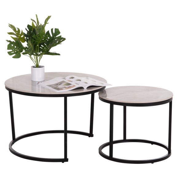 ΤΡΑΠΕΖΙA ΣΑΛΟΝΙΟΥ ΣΕΤ 2ΤΜΧ FB918140.01 ΚΕΡΑΜΙΚΟ TOP ΜΕ ΟΨΗ ΛΕΥΚΟΥ ΜΑΡΜΑΡΟΥ Φ70+Φ50