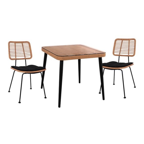 ΣΕΤ 3ΤΜΧ WICKER ΜΕ ΤΡΑΠΕΖΙ 80X80Χ78Υ ΜΠΕΖ & ΜΑΥΡΟ ΧΡΩΜΑ FB910481