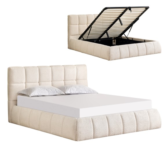 ΚΡΕΒΑΤΙ ΔΙΠΛΟ FB9731.03 ΜΠΕΖ ΜΠΟΥΚΛΕ & ΑΠΟΘΗΚΕΥΤΙΚΟΣ ΧΩΡΟΣ ΓΙΑ  ΣΤΡΩΜΑ 160x200εκ