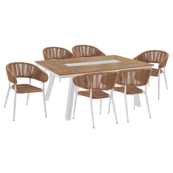 ΣΕΤ ΤΡΑΠΕΖΑΡΙΑ 7ΤΜΧ ΜΕ ΤΡΑΠΕΖΙ POLYWOOD 200Χ94 & ΠΟΛΥΘΡΟΝΕΣ ΛΕΥΚΕΣ FB911425