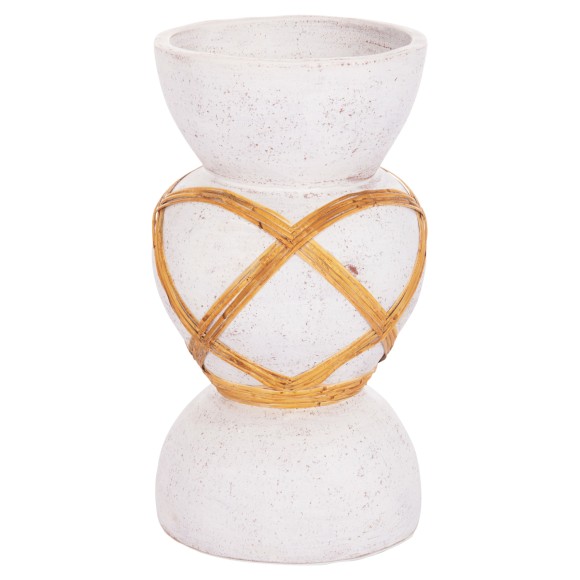 ΔΙΑΚΟΣΜΗΤΙΚΟ ΒΑΖΟ ΔΑΠΕΔΟΥ FB94672.02S TERRACOTTA ΛΕΥΚΟ--RATTAN Φ27.5x50Υεκ