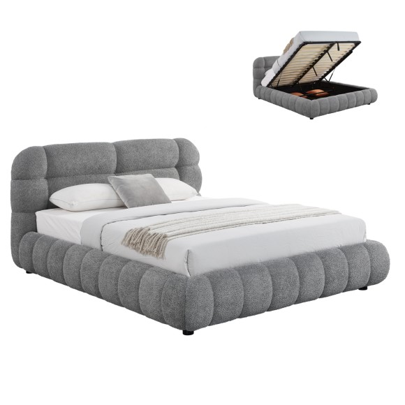 ΚΡΕΒΑΤΙ ΜΕ ΑΠΟΘ.ΧΩΡΟ FB9730.01 ΓΚΡΙ ΜΠΟΥΚΛΕ ΥΦΑΣΜΑ--ΓΙΑ ΣΤΡΩΜΑ 160x200εκ