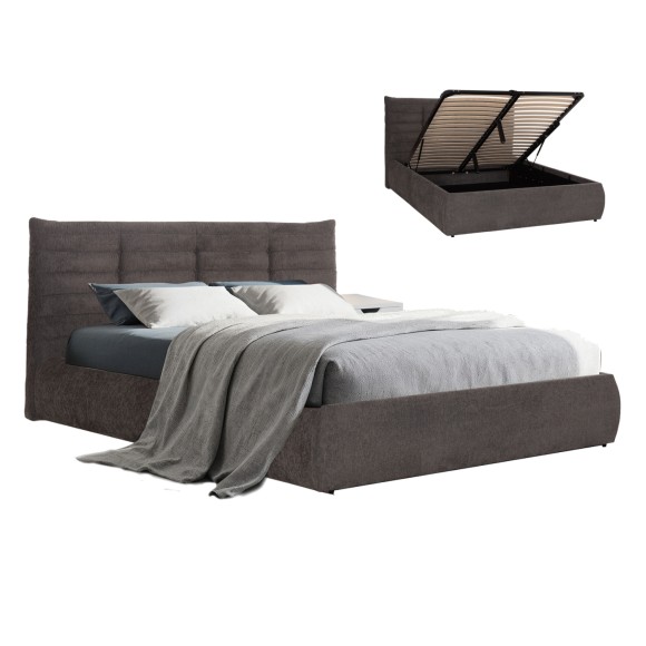 ΚΡΕΒΑΤΙ ΔΙΠΛΟ FB9732.01 ΓΚΡΙ ΥΦΑΣΜΑ & ΑΠΟΘΗΚΕΥΤΙΚΟΣ ΧΩΡΟΣ ΓΙΑ  ΣΤΡΩΜΑ 160x200εκ