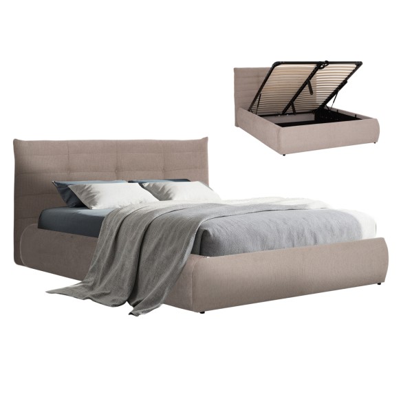 ΚΡΕΒΑΤΙ ΔΙΠΛΟ FB9732.03 ΜΠΕΖ ΥΦΑΣΜΑ & ΑΠΟΘΗΚΕΥΤΙΚΟΣ ΧΩΡΟΣ ΓΙΑ  ΣΤΡΩΜΑ 160x200εκ