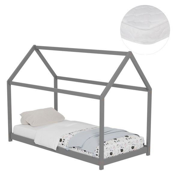 ΚΡΕΒΑΤΙ ΠΑΙΔΙΚΟ ΜΕ ΣΤΡΩΜΑ FB921302.02 ΞΥΛΟ ΠΕΥΚΟΥ ΣΕ ΓΚΡΙ--ΣΤΡΩΜΑ 90x190εκ