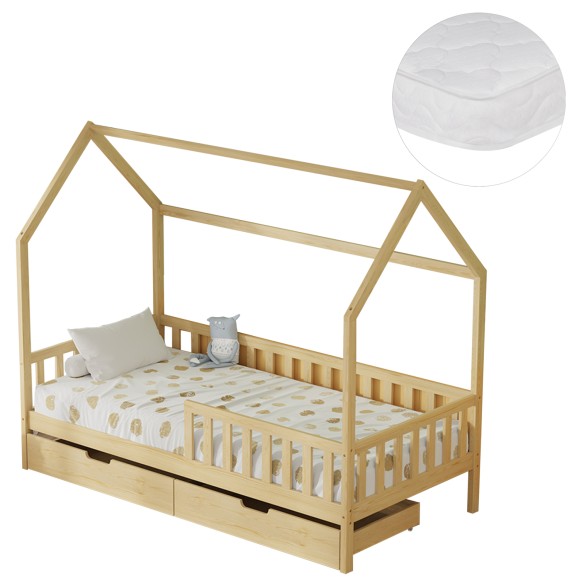 ΚΡΕΒΑΤΙ ΠΑΙΔΙΚΟ ΜΕ ΣΥΡΤΑΡΙΑ FB921324 ΞΥΛΟ ΠΕΥΚΟΥ ΦΥΣΙΚΟ--ΜΕ ΣΤΡΩΜΑ 90x190εκ