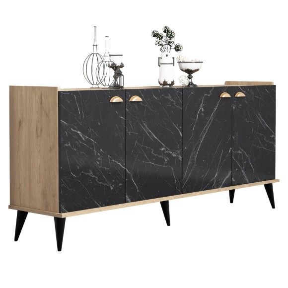 ΜΠΟΥΦΕΣ ΜΕΛΑΜΙΝΗΣ FB99045.01 NATURAL WOOD - ΜΑΥΡΟ ΜΑΡΜΑΡΟ 180x41x77,8Y εκ.