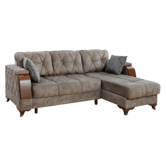 ΓΩΝΙΑΚΟΣ ΚΑΝΑΠΕΣ ΚΡΕΒΑΤΙ ΚΑΦΕ ΓΚΡΙ FB93095 227x155x80 εκ.