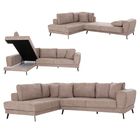 ΚΑΝΑΠΕΣ ΚΡΕΒΑΤΙ ΑΡΙΣΤΕΡΗ ΓΩΝΙΑ FB93337.03L ΜΠΕΖ ΥΦΑΣΜΑ 303x214x80Υεκ